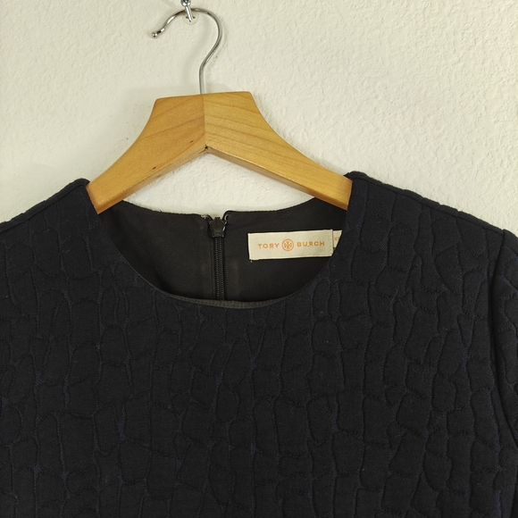 Tory Burch Navy/Black Quilted Jacquard Flounce Mini Dress Size XS/TP - Picture 10 of 16